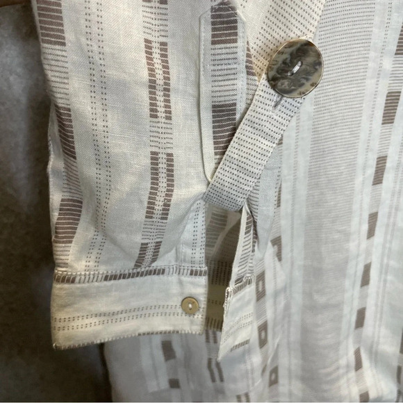 John Mark 100% Linen Roll Tab Henley Button Down Bucket Pocket Tunic Top - Picture 3 of 7